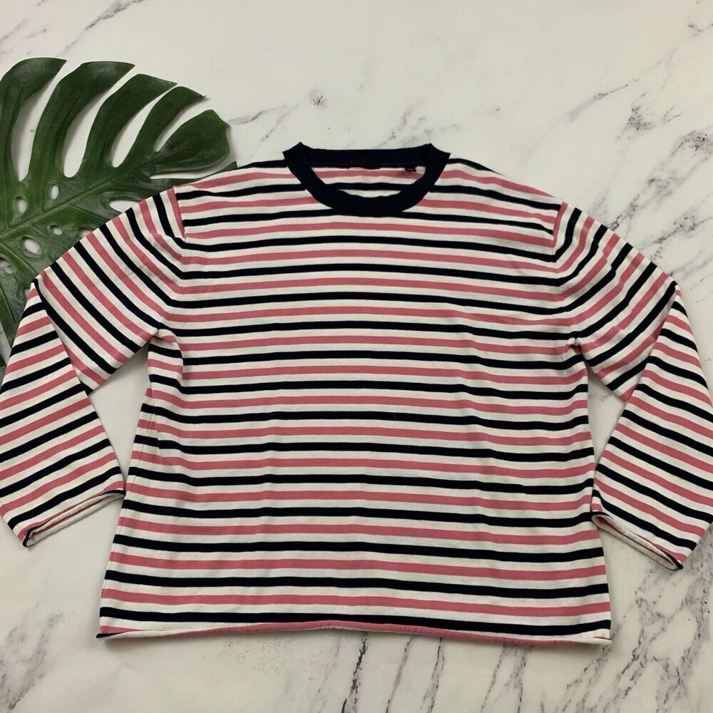 ATM Anthony Thomas Melillo Womens Striped Sweater Top Size M Pink Blue Crewneck